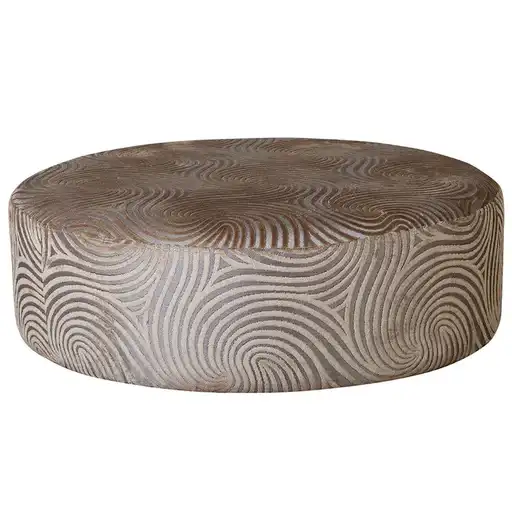 Coco Swirl Gold Fabric Large Round Accent Footstool - The Furniture Mega Store