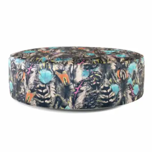 Feathers Jewel Fabric Large Round Accent Footstool - The Furniture Mega Store 