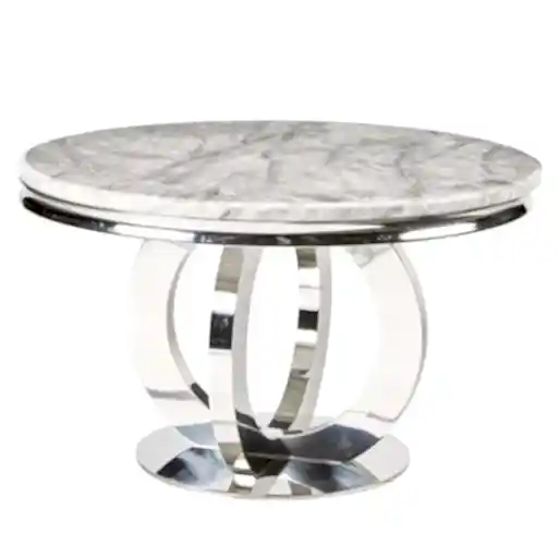 Chelsea Round Light Grey Marble & Stainless Steel Dining Table - 130cm - The Furniture Mega Store
