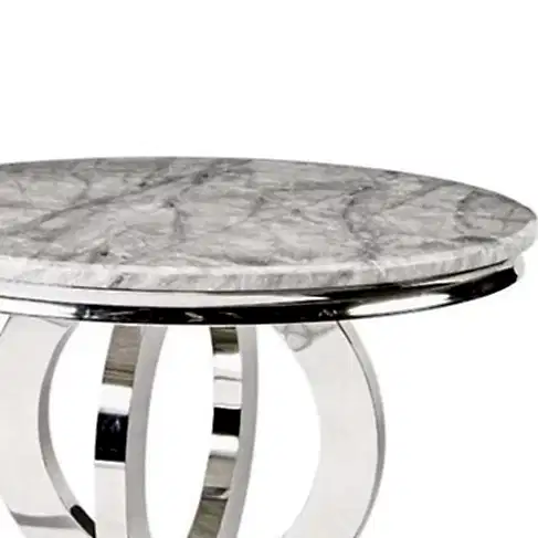 Chelsea Round Light Grey Marble & Stainless Steel Dining Table - 130cm - The Furniture Mega Store