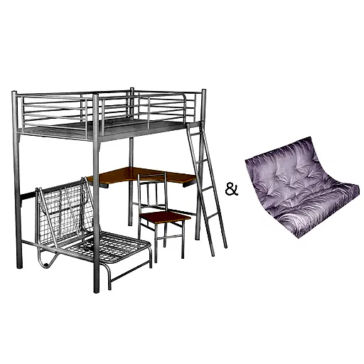 Silver Study Bunk With Desk & Futon - The Furniture Mega Store