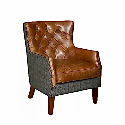Stanford Chair - Moreland Harris Tweed & Vintage Leather - The Furniture Mega Store