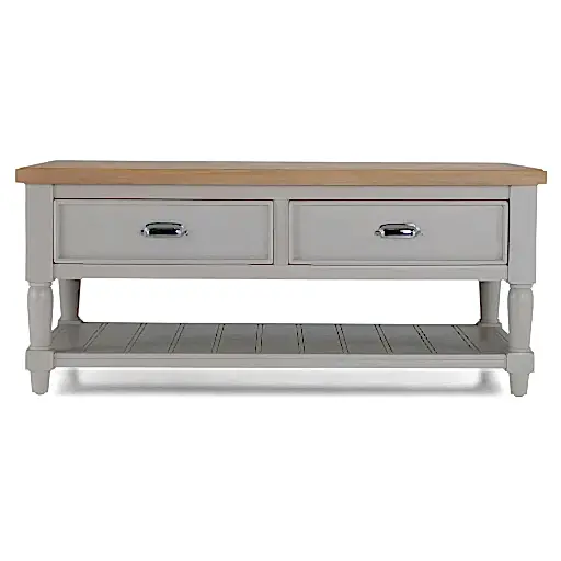 Sunbury Parquet Oak & Grey Painted 2 Drawer Coffee Table - The Furniture Mega Store 