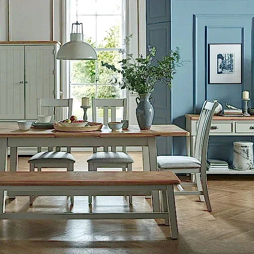 Sunbury Oak & Grey Painted 1.6 Extending Dining Table & 4 Chairs - The Furniture Mega Store