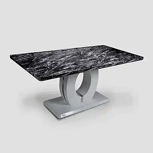 Large Marble Top High Gloss Grey & White Dining Table & 6 Linen Effect Silver Grey Dining Chairs - The Furniture Mega Store