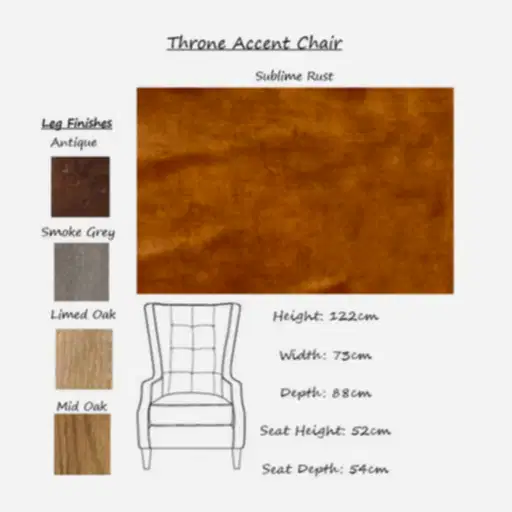 Throne Winged Accent Chair - Sublime Rust - Choice Of Legs - The Furniture Mega Store