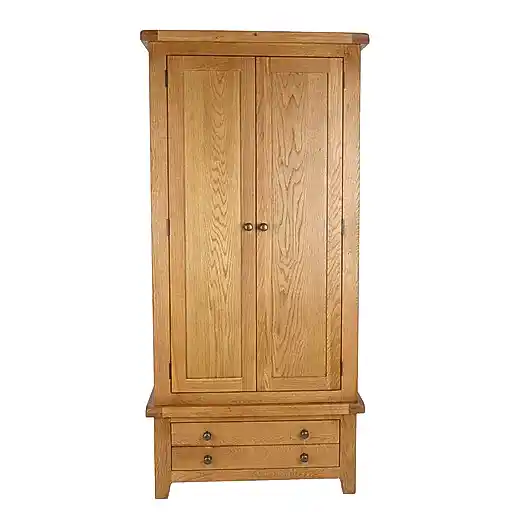 Torino Country Solid Oak 2 Door 1 Drawer Wardrobe - The Furniture Mega Store 