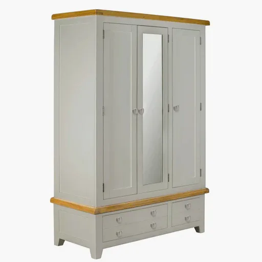 Chester Dove Grey & Solid Oak Triple Wardrobe - The Furniture Mega Store 