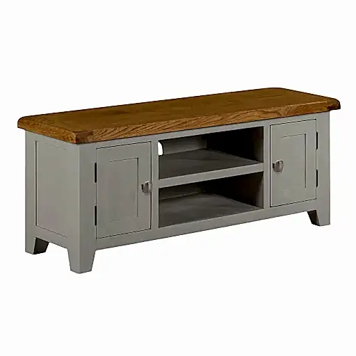 Chester Dove Grey & Solid Oak Large 2 Door TV Cabinet - The Furniture Mega Store 