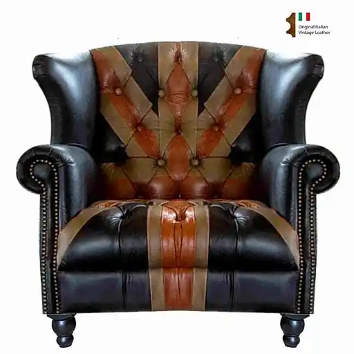 Union Jack Vintage Leather Buttoned Chesterfield Armchair - The Furniture Mega Store